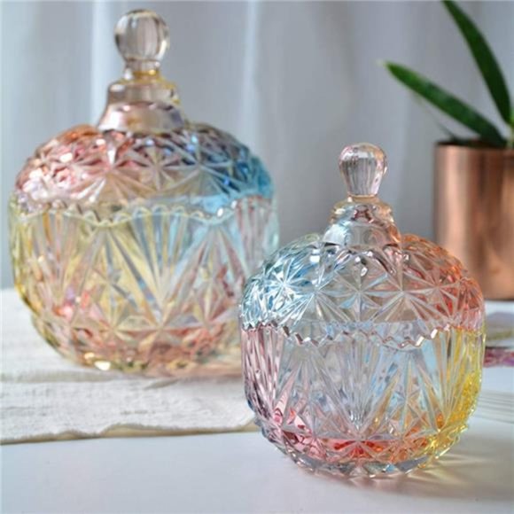 1Pc Colorful Glass Storage Jar, Candy Jar with Lid, Cookie Jar, Jewelry Box - Picture 6 of 8